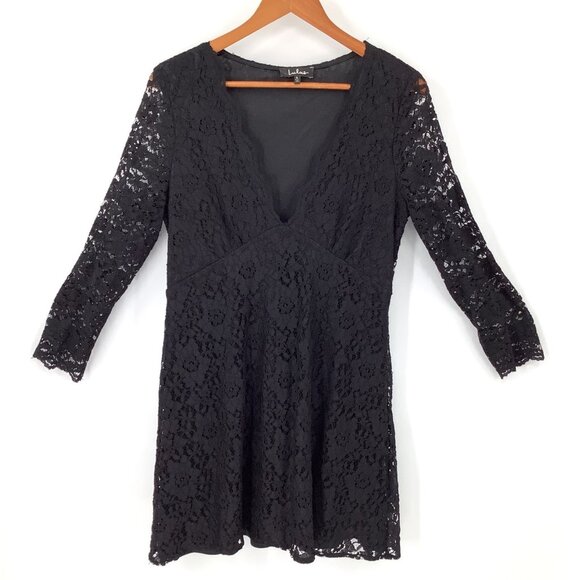Lulus Dresses & Skirts - Lulus Dress Women's Black XL Floral Lace V-Neck Long Sleeve Mini